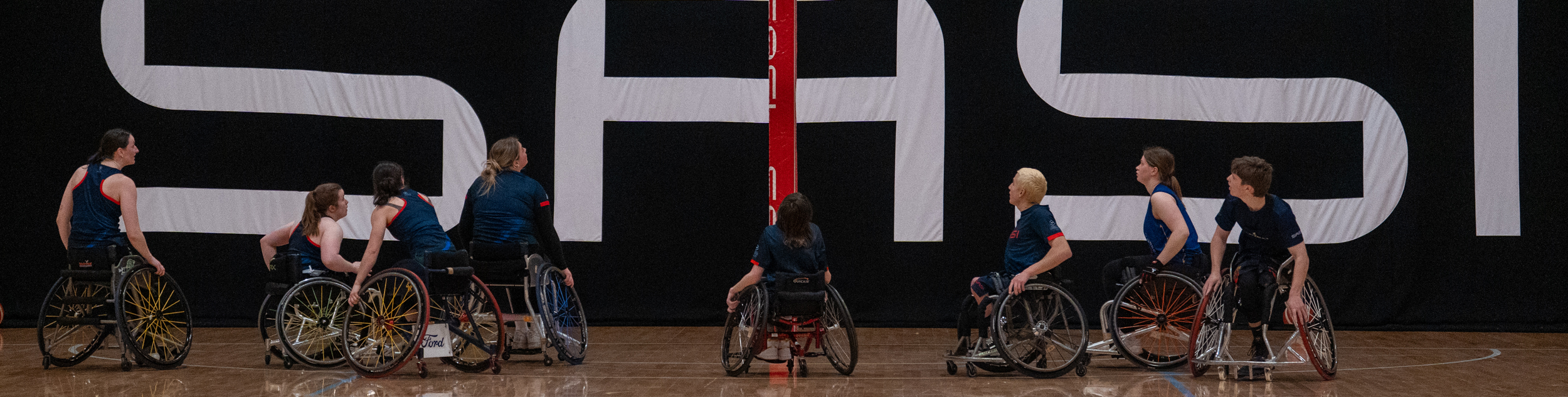Wheelchair Basketballers on the court