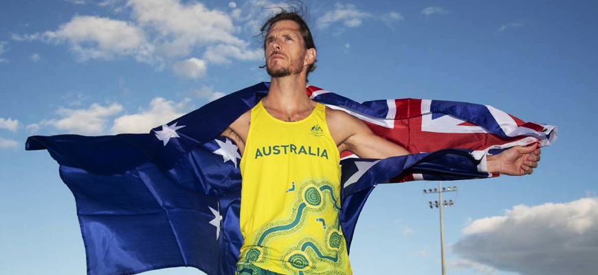 Michael Roeger with the Australian flag